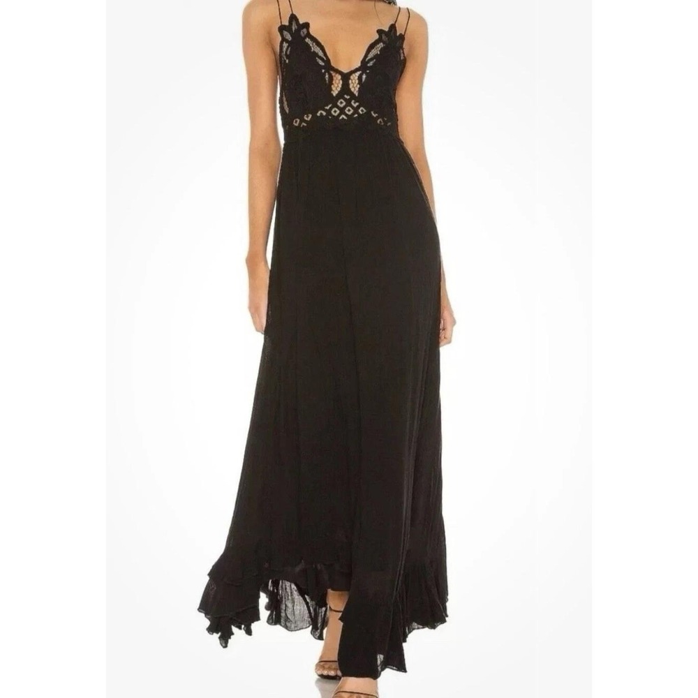 Free People Black Lace-Trim Maxi Dress - Picture 2 of 12